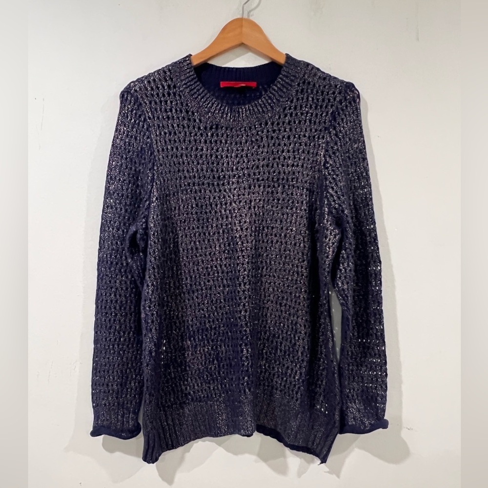 Narciso Rodriguez women's purple glitter cotton blend knit sweater XL